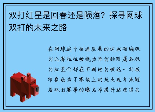 双打红星是回春还是陨落？探寻网球双打的未来之路